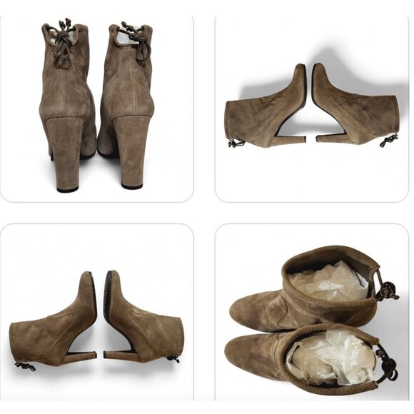 STUART WEITZMAN Size 11.5 Mitten Taupe Suede "Perfection" Ankle Booties $595 - Picture 3 of 8